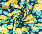 Little Johnny Sunflowers Dark Navy 100% Cotton Poplin 149cm Wide Digitally Printed Fabric for Crafting, Sewing, Patchwork, Dressmaking